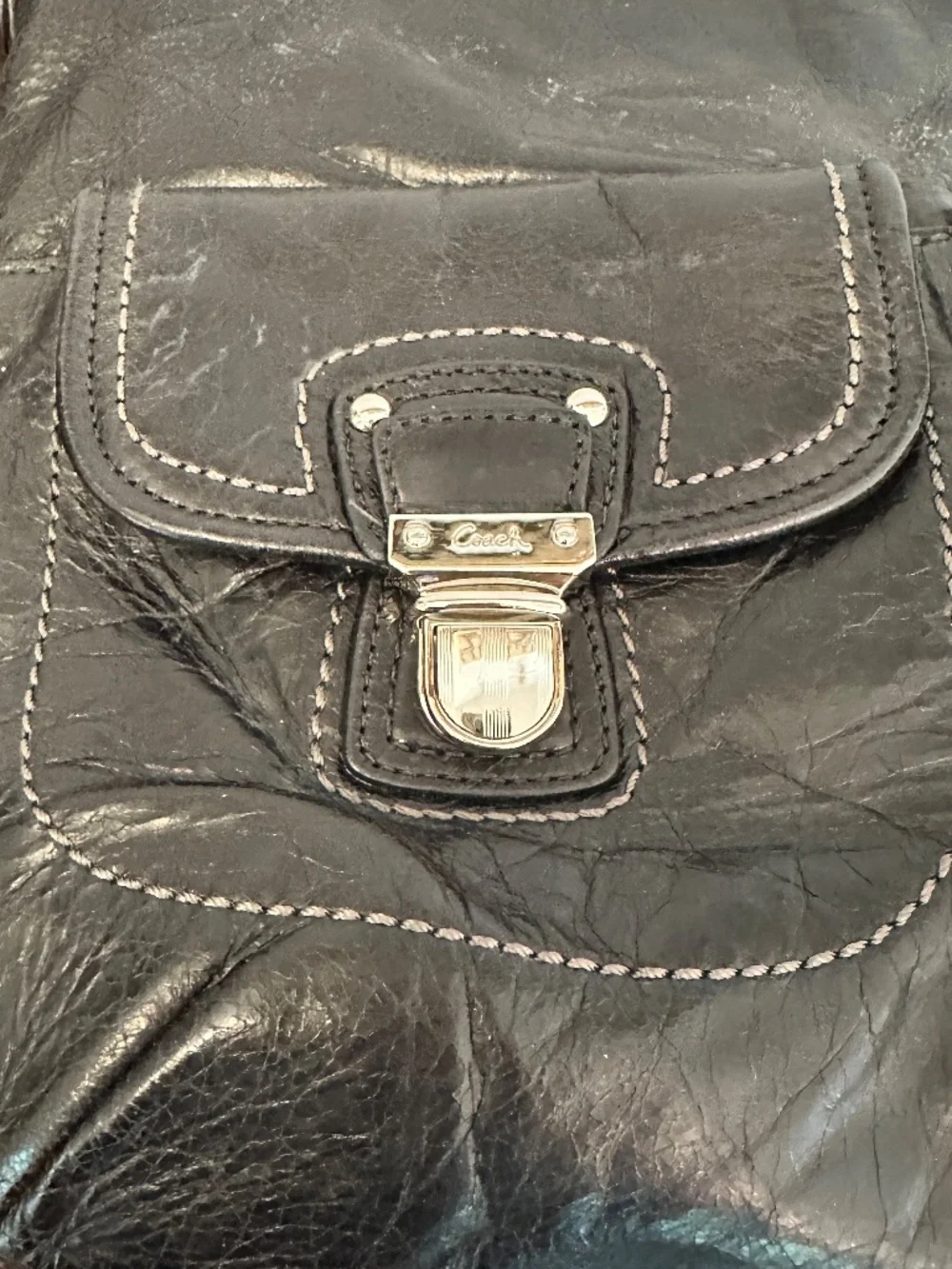 Y2K Coach Distressed Leather Double Pockets Limited Edition Shoulder Bag 19768